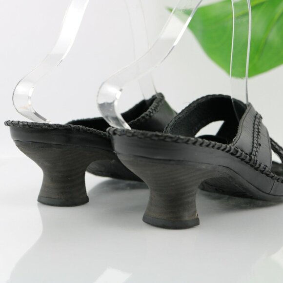 Nurture Womens Sandal Size 7 Black Leather Toe Post Block Heel Mule Slide Braid - Picture 6 of 12